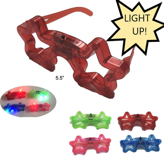 Wholesale Flashing Glow in the Dark Glasses | Light Up Rainbow LED Star Glasses (sold by the dozen or 4 pack)