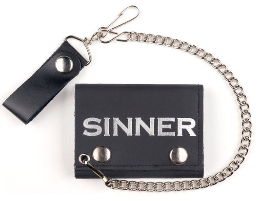 Wholesale SINNER TRIFOLD LEATHER WALLETS WITH CHAIN (Sold by the piece)