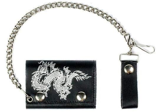 Wholesale DRAGON TRIFOLD LEATHER WALLETS WITH CHAIN (Sold by the piece)