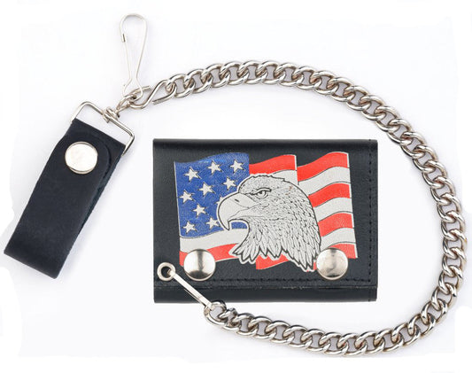 Buy USA FLAG EAGLE HEAD TRIFOLD LEATHER WALLETS WITH CHAINBulk Price