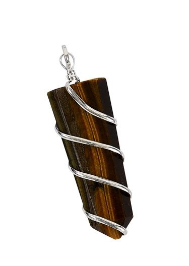 Wholesale LARGE 2" FLAT TIGERS EYE COIL WRAPPED  STONE PENDANT (sold by the piece or bag of 10 )