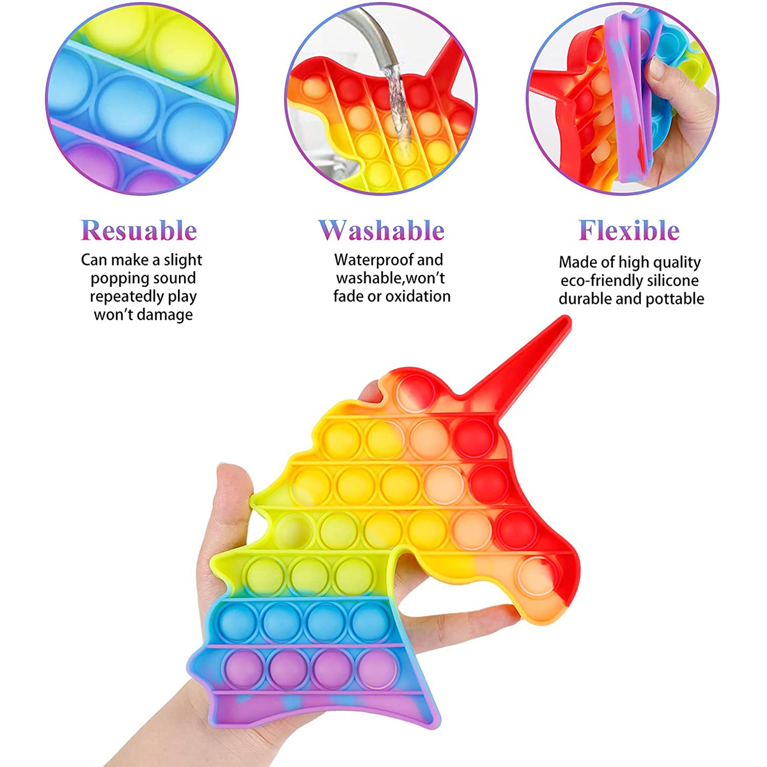 Washable Rainbow Unicorn Pop It Fidget Toy
