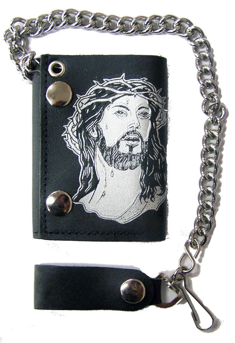 Buy JESUS CROWN OF THORNS TRIFOLD LEATHER WALLET WITH CHAINBulk Price