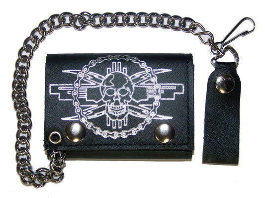 Buy SKULL MOTORCYCLE CHAIN TRIFOLD LEATHER WALLET WITH CHAINBulk Price