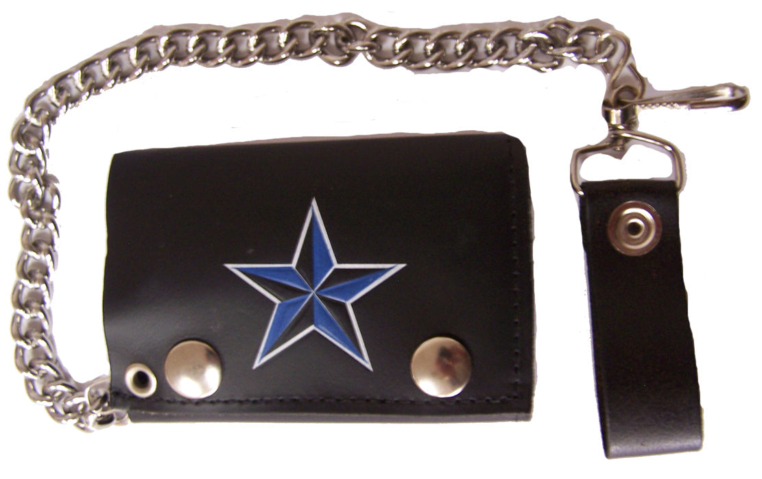 Buy BLUE NAUTICAL STAR TRIFOLD LEATHER WALLETS WITH CHAINBulk Price