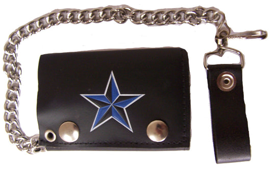 Buy BLUE NAUTICAL STAR TRIFOLD LEATHER WALLETS WITH CHAINBulk Price