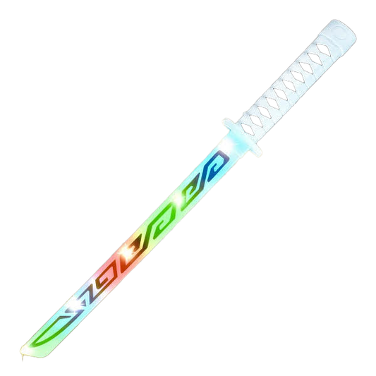 23" White Rainbow Light-up Ninja Sword with Sound In Bulk