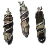 Wholesale AFRICAN ZEBRA COIL WRAPPED POINT STONE PENDANT (sold by the piece or bag of 10 )