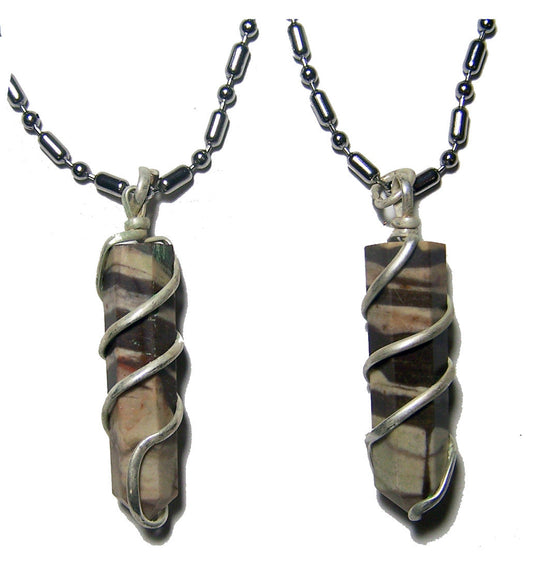 Wholesale AFRICAN ZEBRA COIL WRAPPED STONE STAINLESS STEEL BALL CHIAN NECKLACE (sold by the piece or dozen )